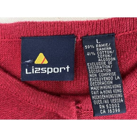 Vintage 90s Cardigan Red Embroidered Floral Preppy Teacher Cottagecore Large - Picture 7 of 8